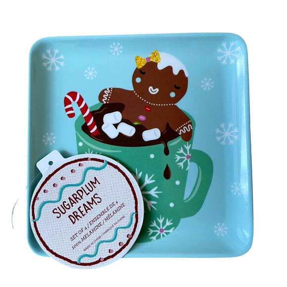Sugarplum Dreams CHRISTMAS GINGERBREAD Appetizer Plate 5.75in Melamine Set 4 NEW - Picture 12 of 12